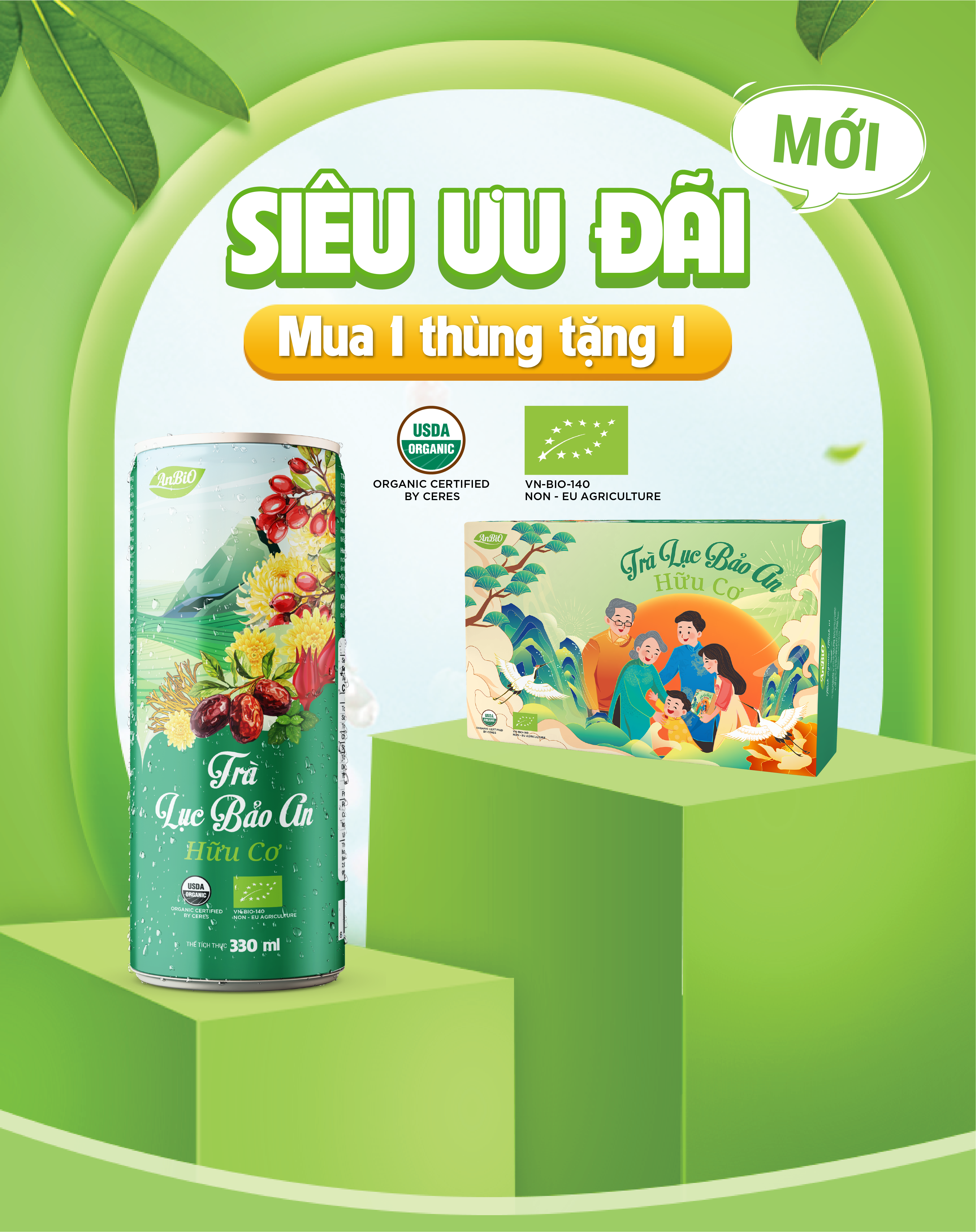 Siêu ưu đãi - Nước uống hữu cơ TRÀ LỤC BẢO AN (Táo đỏ, kỷ tử, hoa cúc, đông trùng)
