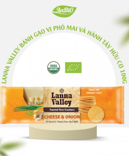 Lanna Valley Bánh gạo vị phô mai và hành tây hữu cơ 100g