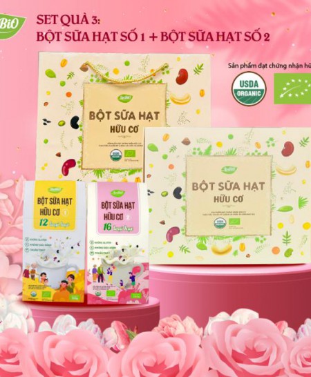 Set Quà Bột Sữa Hạt hữu cơ AnBiO (Set 2: bột sữa hạt 12 loại hạt + bột sữa hạt 16 loại hạt)