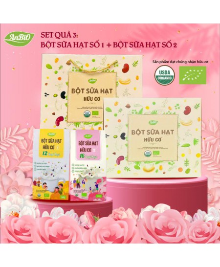 Set Quà Bột Sữa Hạt hữu cơ AnBiO (Set 2: bột sữa hạt 12 loại hạt + bột sữa hạt 16 loại hạt)