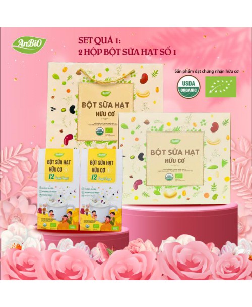 Set Quà Bột Sữa Hạt hữu cơ AnBiO (Set 1: 2 hộp bột sữa hạt 12 loại hạt)