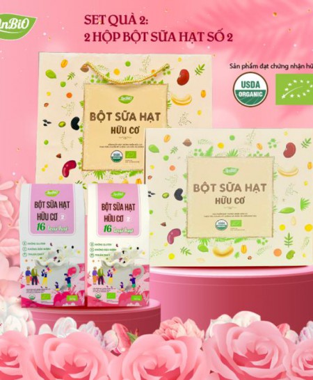 Set Quà Bột Sữa Hạt hữu cơ AnBiO (Set 2: 2 hộp bột sữa hạt 16 loại hạt)