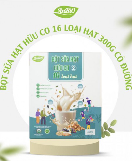 (Phiên bản ít đường) Bột sữa hạt hữu cơ số 2 (16 loại hạt) AnBiO 15 gói tiện lợi