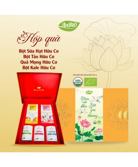 Set quà trao sức khỏe-gửi yêu thương (Bột sữa hạt hữu cơ, bột tảo hữu cơ, bột quả mọng , bột kale) 