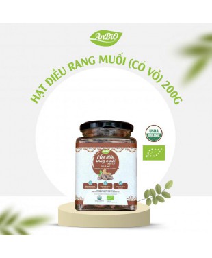 Hạt điều rang muối hữu cơ có vỏ lụa 200g (lọ thủy tinh)